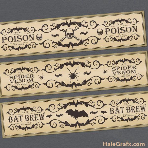 FREE Printable Potion Bottle labels for Halloween by HaleGrafx