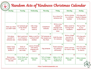 Free Printable Random Acts of Kindness Christmas Calendar for Kids