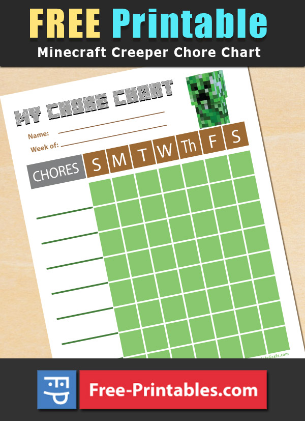 free printable minecraft creeper themed chore chart free printables com