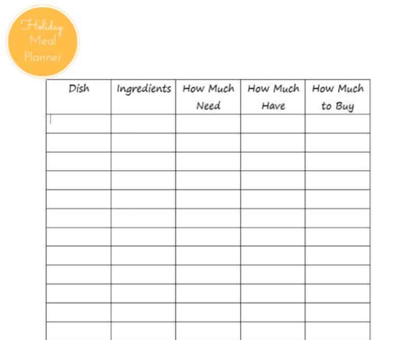 FREE Printable Organize a Holiday Meal Planner
