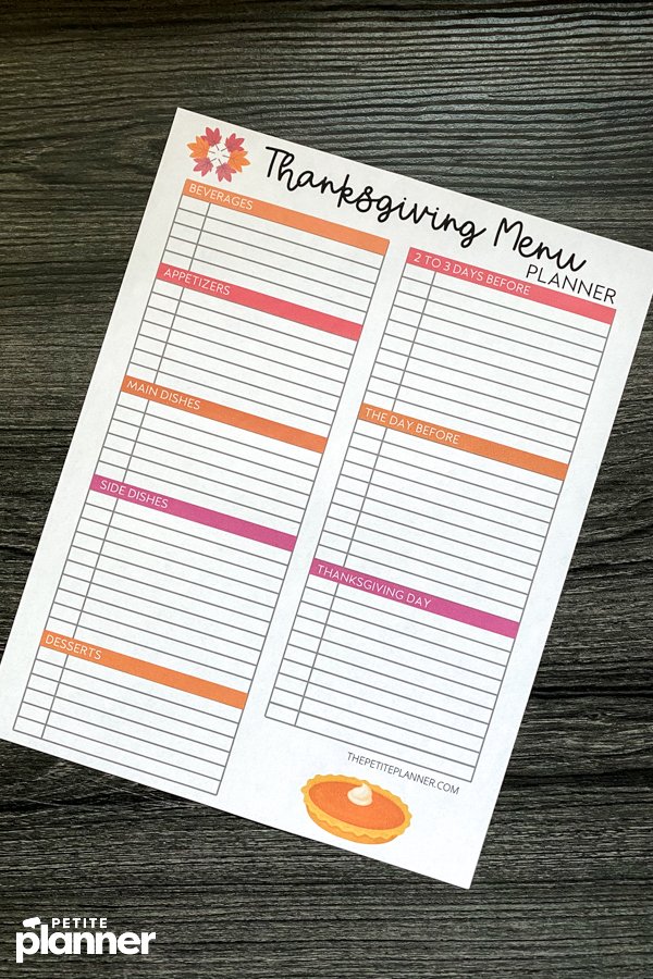 FREE Printable Thanksgiving Menu Planner