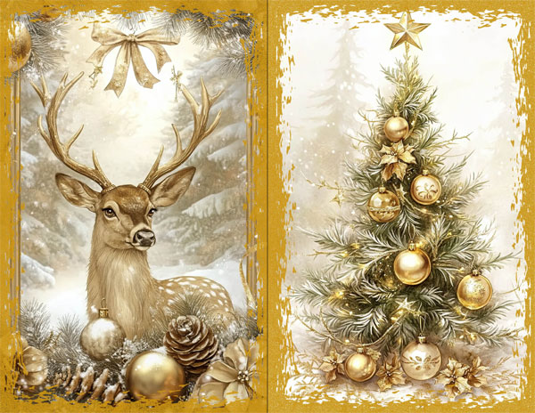 Free Printable Gold Deer and Tree Christmas Ephemera