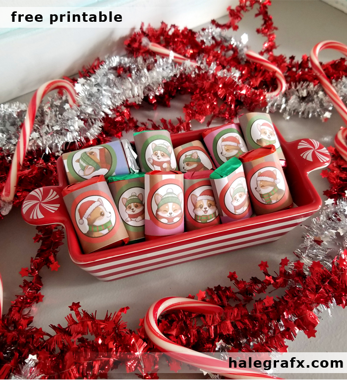 Free Printable Christmas Corgi Mini Candy Bar Wrappers