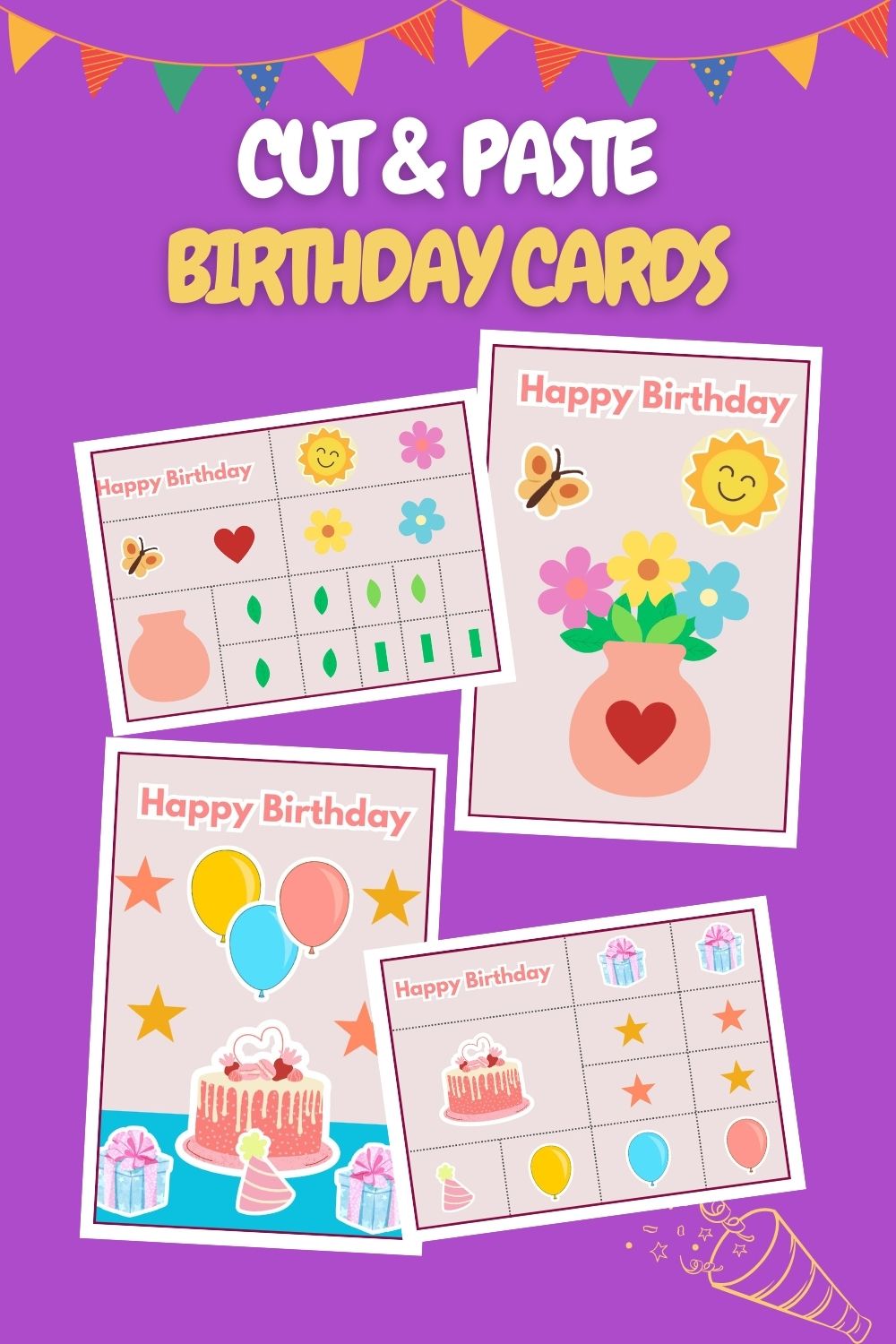Free Printable Cut & Paste Birthday Cards for Kids