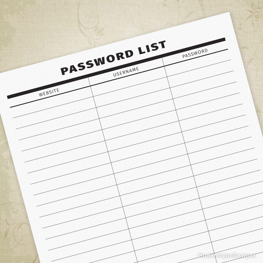 Free Password List Printable Form • Free-Printables.com