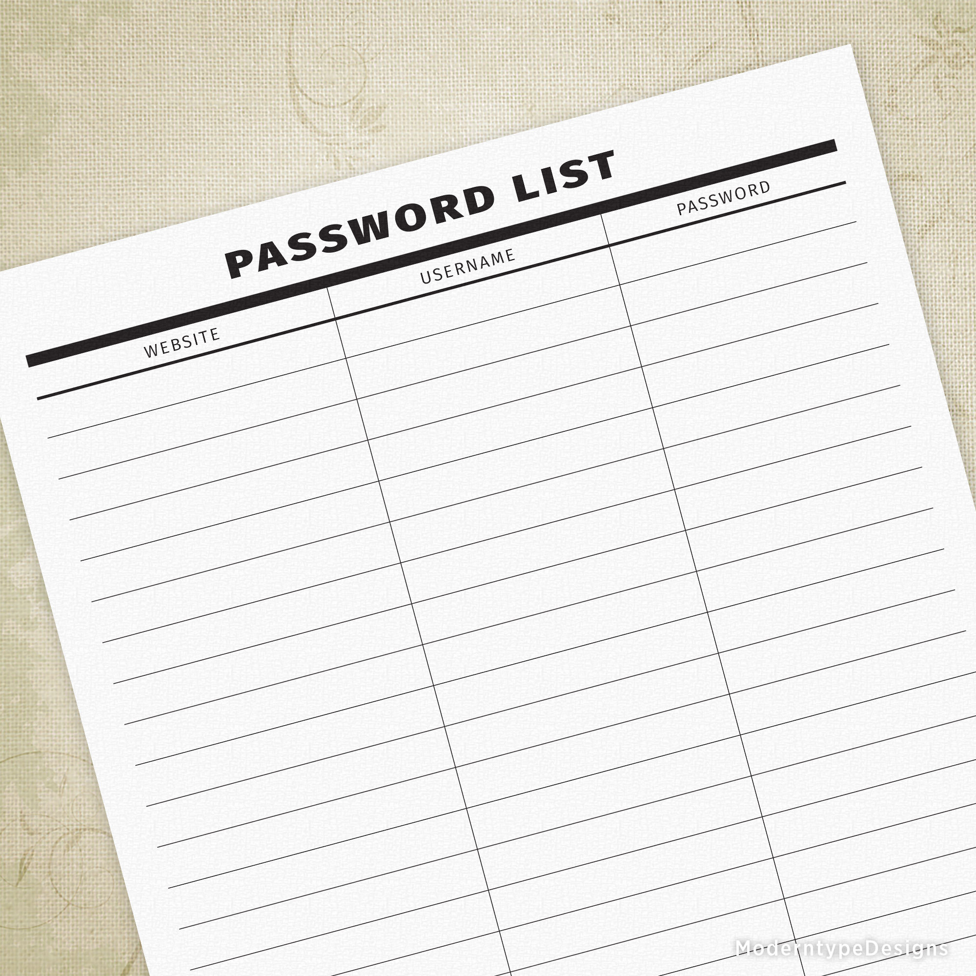 Free Password List Printable Form Free Password List Printable Form